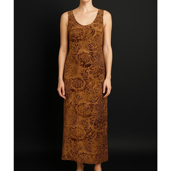 Vintage Dresses & Skirts - Vintage Y2K Burnout Velvet Semi-Sheer Stretch Tank Maxi Dress L‎ Whimsygoth Boho